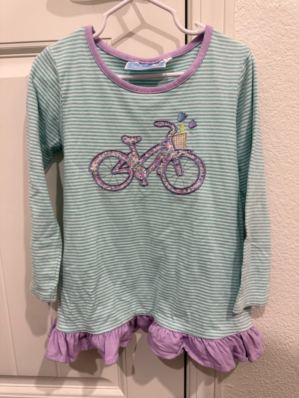 Trotter St Kids Girls' Mint Stripe Long Sleeve Tee
